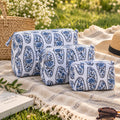 Indigo Paisley Quilted Pouch Set of 3 – hand block-printed cotton pouches in blue paisley