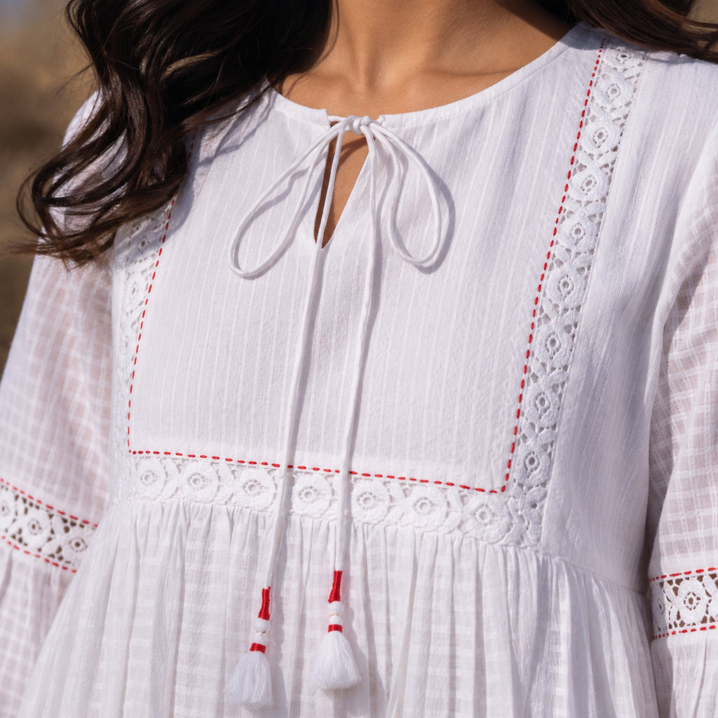 Cloud Tasseled Tier Dress – detail closeup