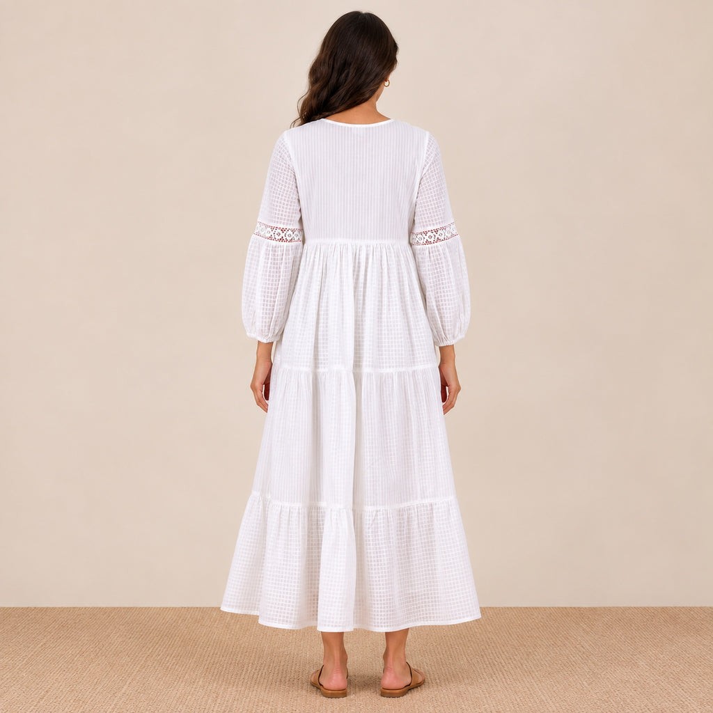 Cloud Tasseled Tier Dress – back view