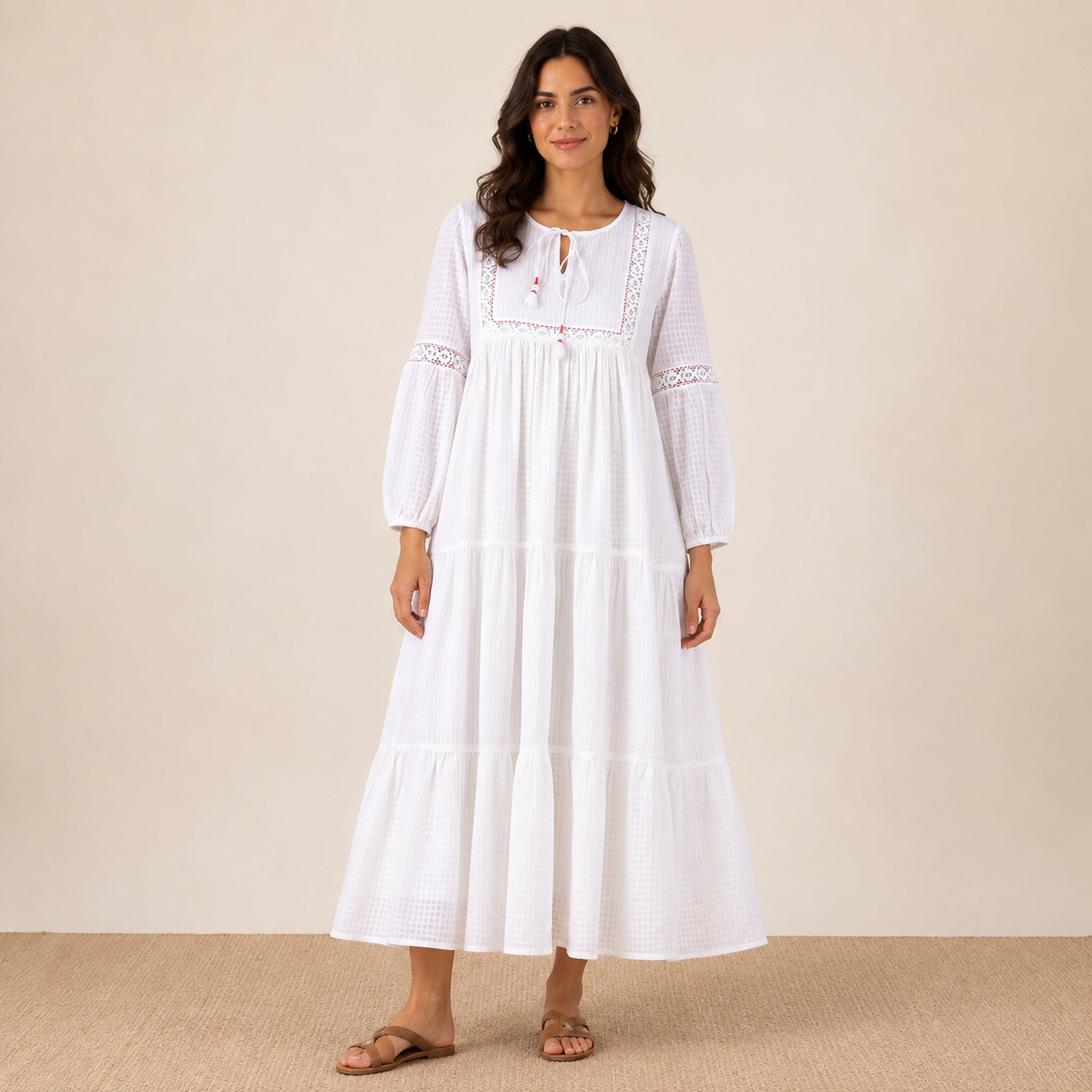 Cloud Tasseled Tier Dress – front view
