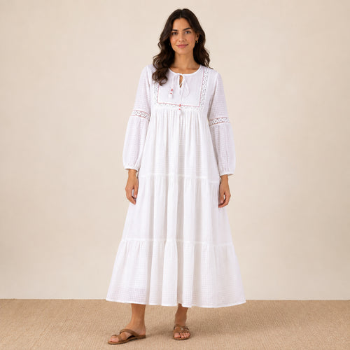 Cloud Tasseled Tier Dress – front view