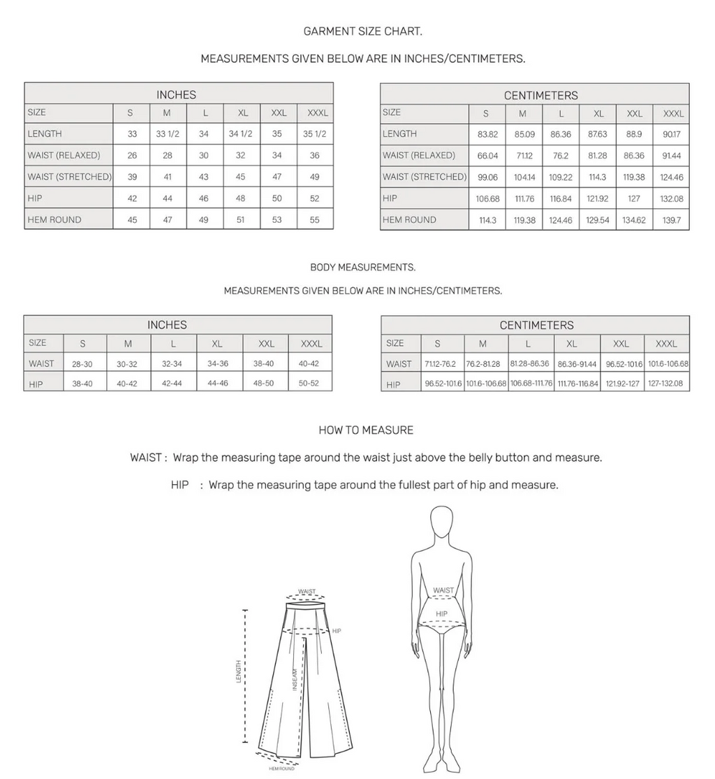 Dune Culotte Pants size chart
