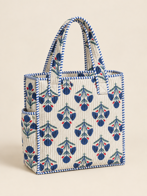 Blue Floral Mini Tote Bag