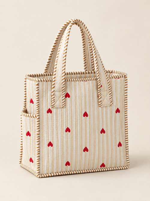 Beige Hearts Mini Tote Bag front view