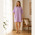 Lavender handloom cotton shirt dress - lifestyle shot