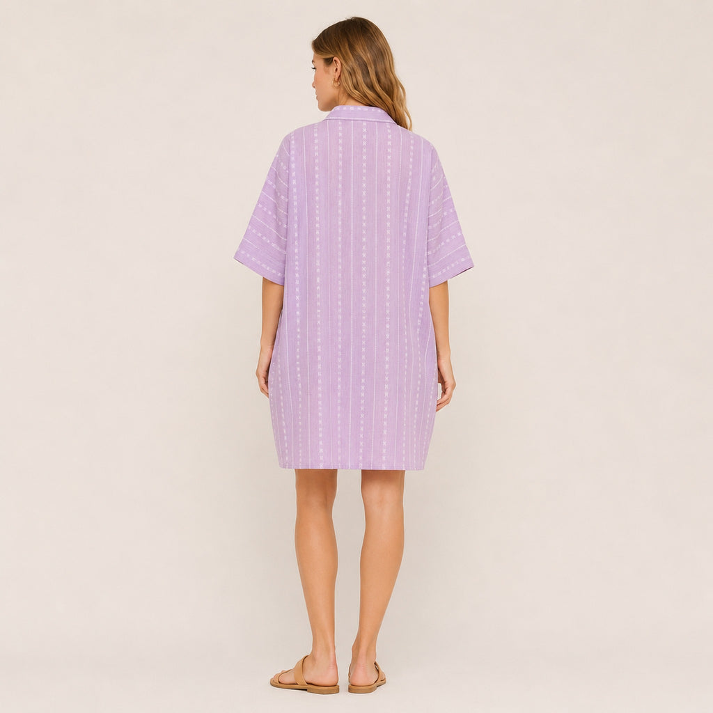 Lavender handloom cotton shirt dress - back view