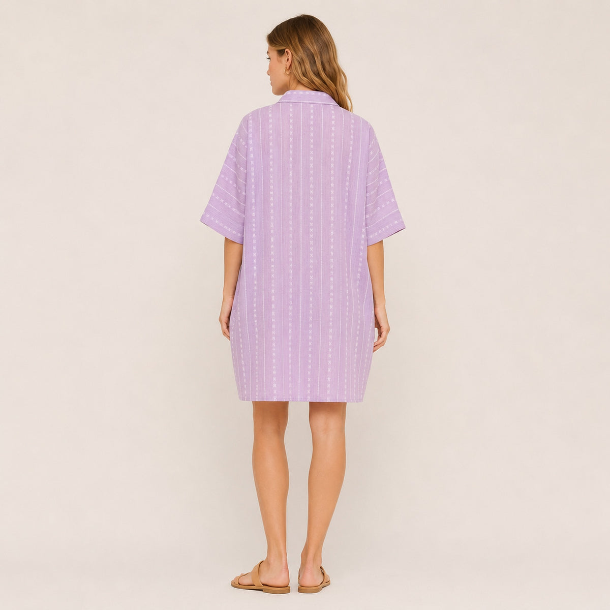 Lavender handloom cotton shirt dress - back view